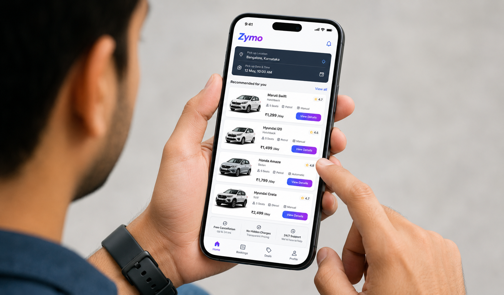 Zymo vs ZoomCar — comparing self-drive car rental options on the Zymo mobile app